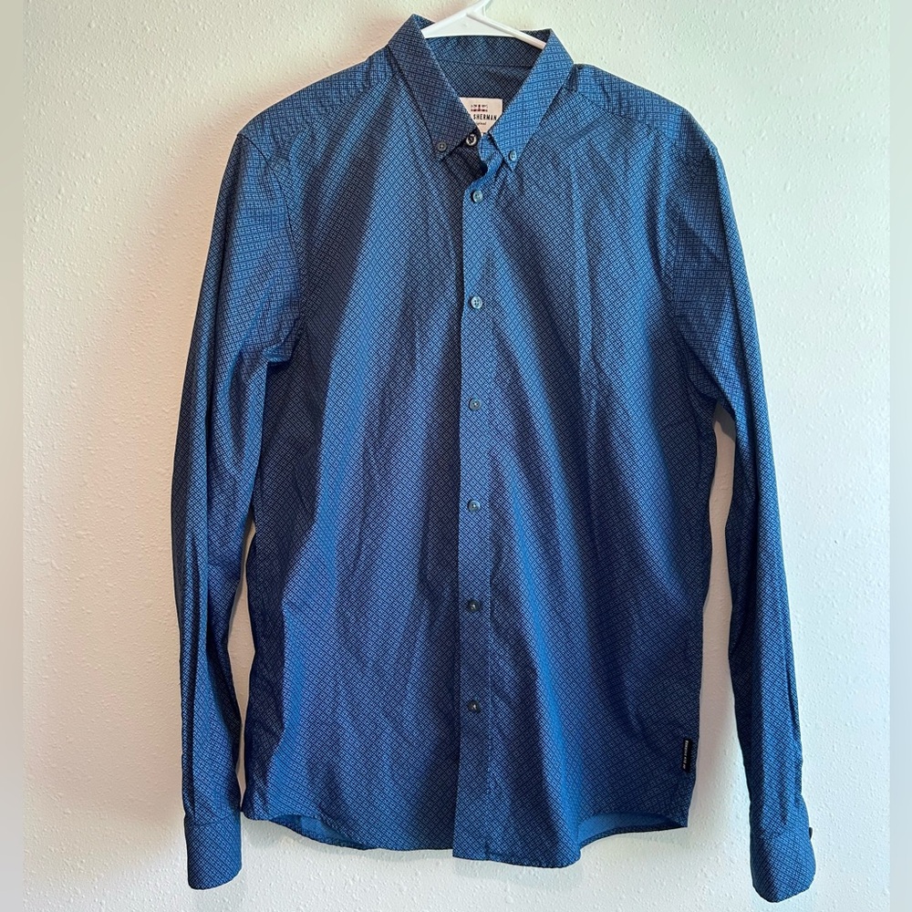 Ben Sherman Blue Geometric Greek Key Men’s Button Down Shirt Sz M 100% Cotton